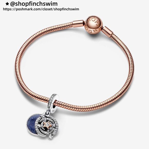 Pandora Two-tone Shooting Star Double Dangle Charm - Picture 3 of 5